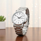The Meridian Day-Date: Contemporary Silver-Tone Modern