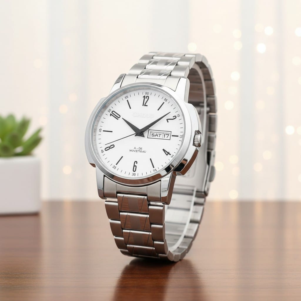 The Meridian Day-Date: Contemporary Silver-Tone Modern