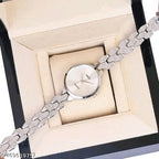 The Hexagon Chic: Minimalist Face & Scale-Link Bracelet