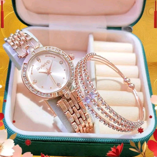 The Timeless Duo: Crystal-Bezel Watch & Matching Bangle Set