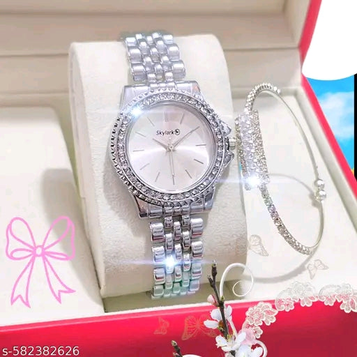 The Timeless Duo: Crystal-Bezel Watch & Matching Bangle Set