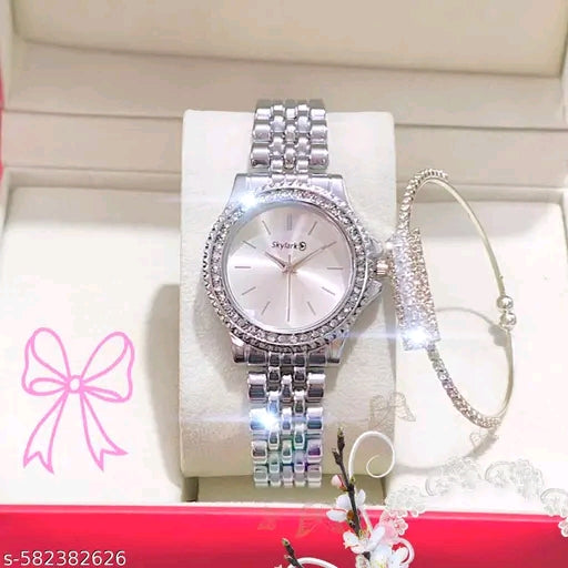 The Timeless Duo: Crystal-Bezel Watch & Matching Bangle Set