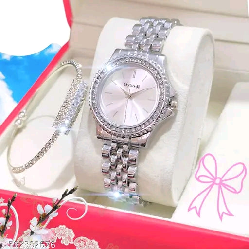 The Timeless Duo: Crystal-Bezel Watch & Matching Bangle Set