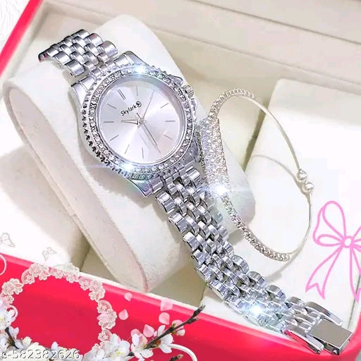 The Timeless Duo: Crystal-Bezel Watch & Matching Bangle Set
