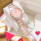 The Timeless Duo: Crystal-Bezel Watch & Matching Bangle Set Golden
