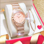 The Timeless Duo: Crystal-Bezel Watch & Matching Bangle Set Golden