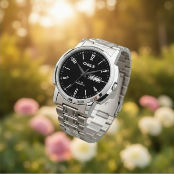The Meridian Day-Date: Contemporary Silver-Tone Modern
